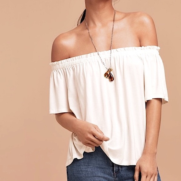 ARITZIA • WILFRED • Sartre Off-Shoulder Flowy T-Shirt • Small • Mauve Brown - Picture 6 of 13